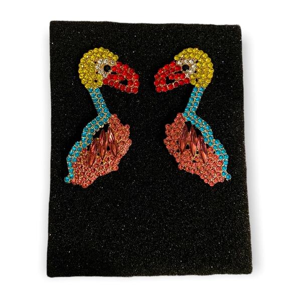 Flamingo Fun Crystal Animal Earrings NIB - Picture 2 of 3